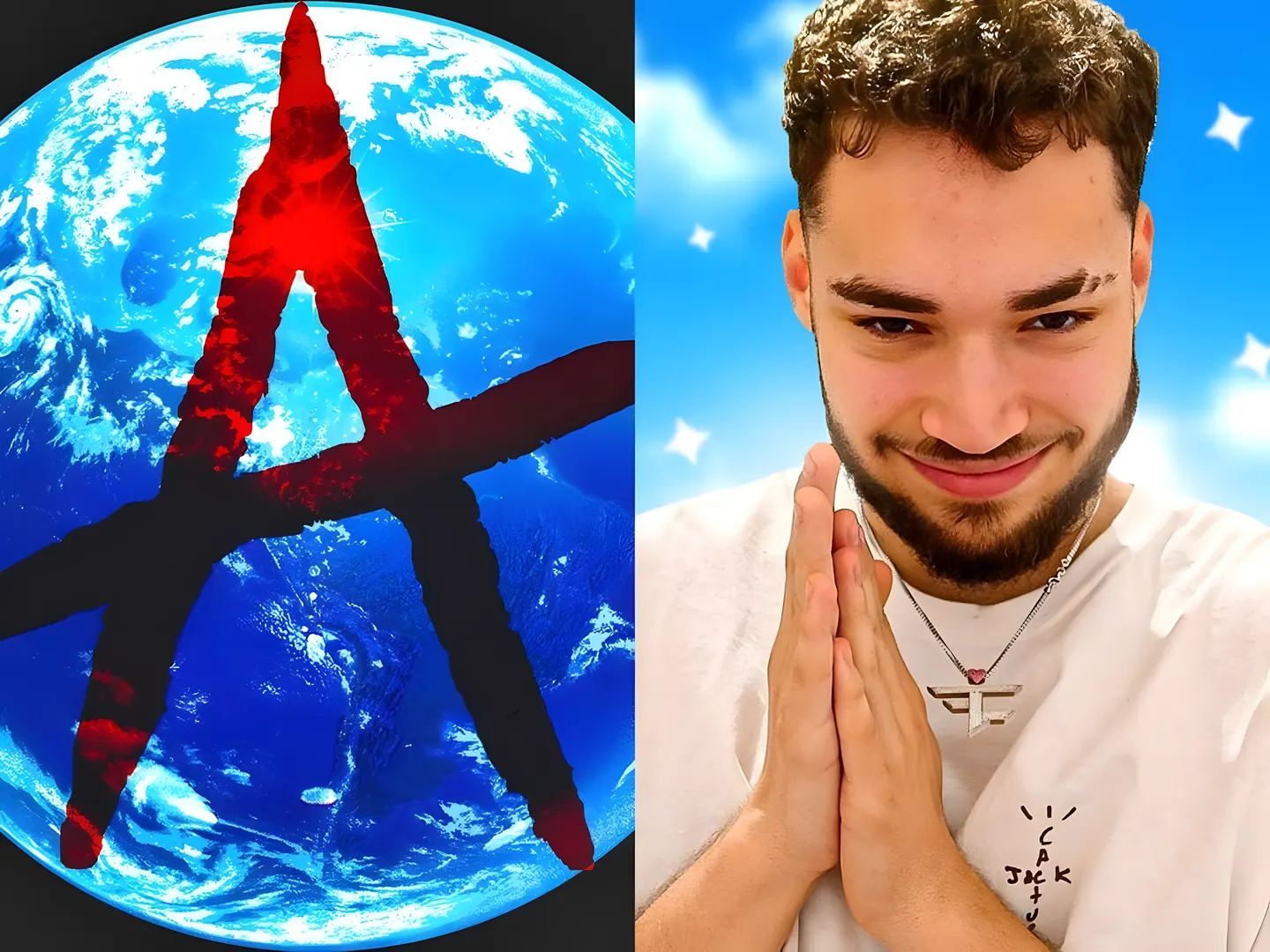 The Internet Anarchist logo, a red A over the Earth, beside Adin Ross smiling with his hands pressed together