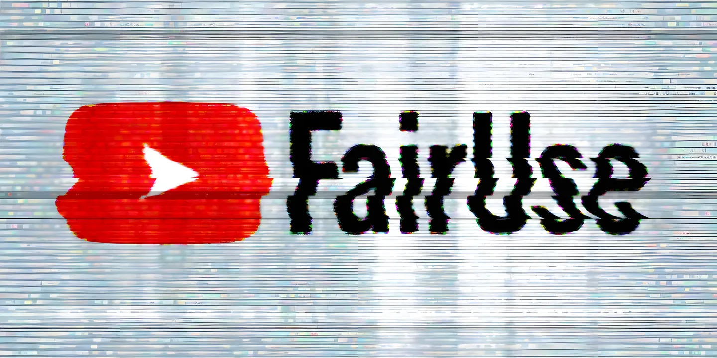 The YouTube play button next to the words Fair Use, with a glitched screen effect