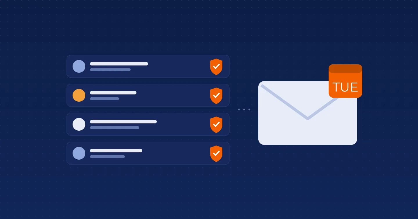 A list of channels with avatars and orange claim badges, next to an envelope marked with a calendar day